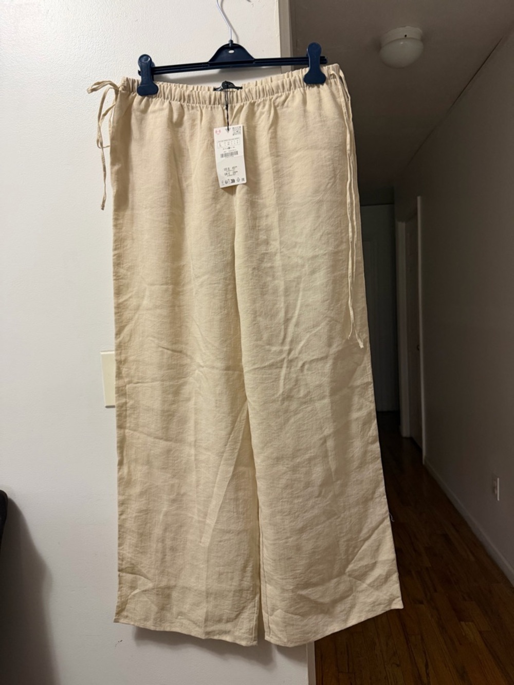 Zara Cream Wide-Leg Drawstring Chinos